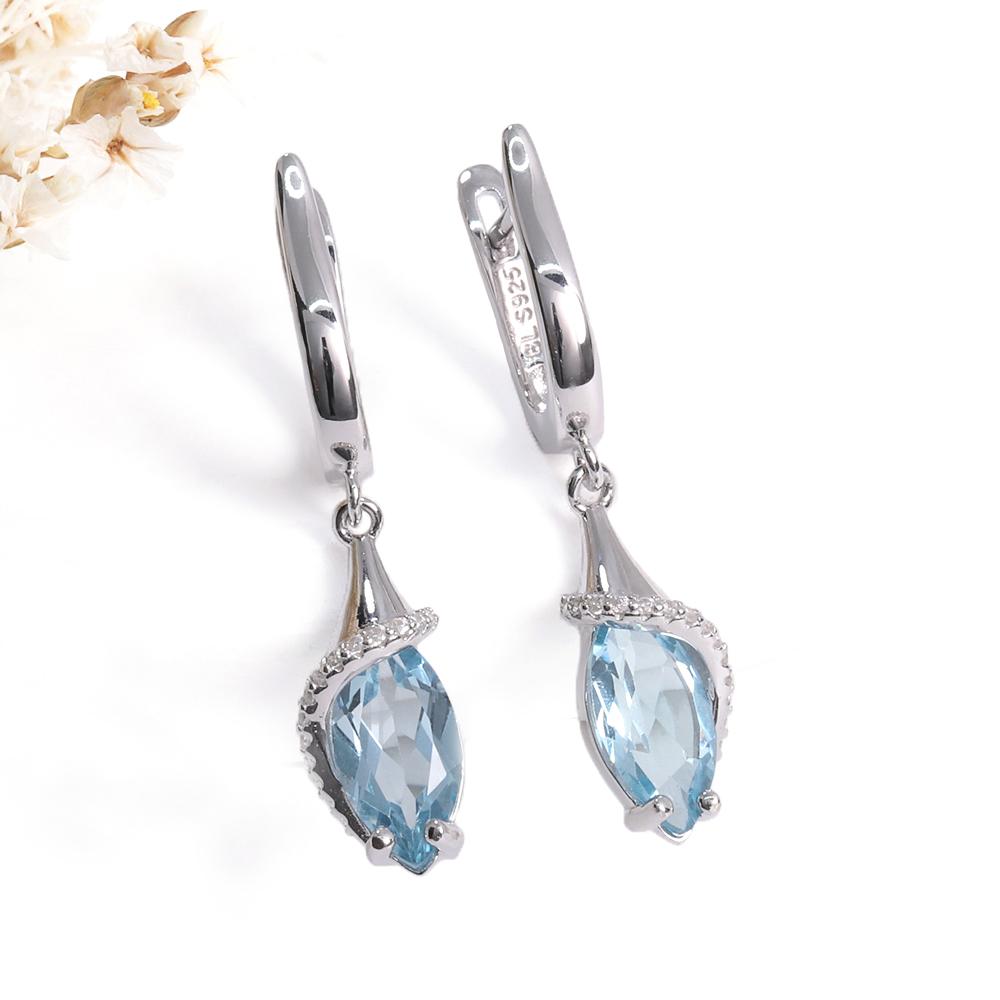 925 Sterling Silber Ohrringe mit natürlichen himmelblauen Topas Edelsteinen Silber Edlen Schmuck