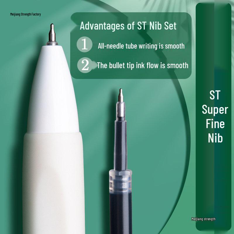 Japanese Style Press-Type White and Black Pen Set with Brush Stroke Tip, Smooth 0.5mm Black Ink for Students