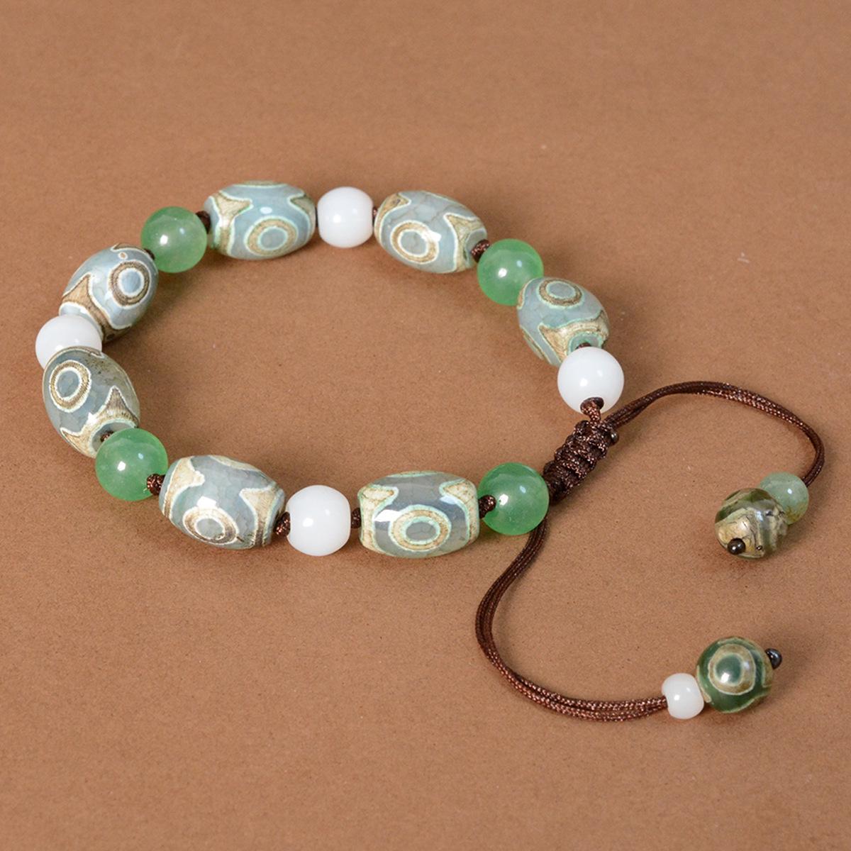 Tibetan Agate  Dongling Jade Three-Eyed Dzi Bracelet