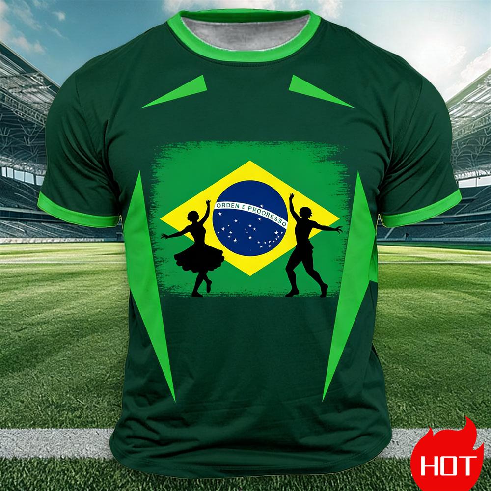 Brazil Flag Print T Shirt For Men Outdoor Sports Short Sleeve Tees Summer Loose O-neck Tops Fashion Brasil Football Fan T-shirts
