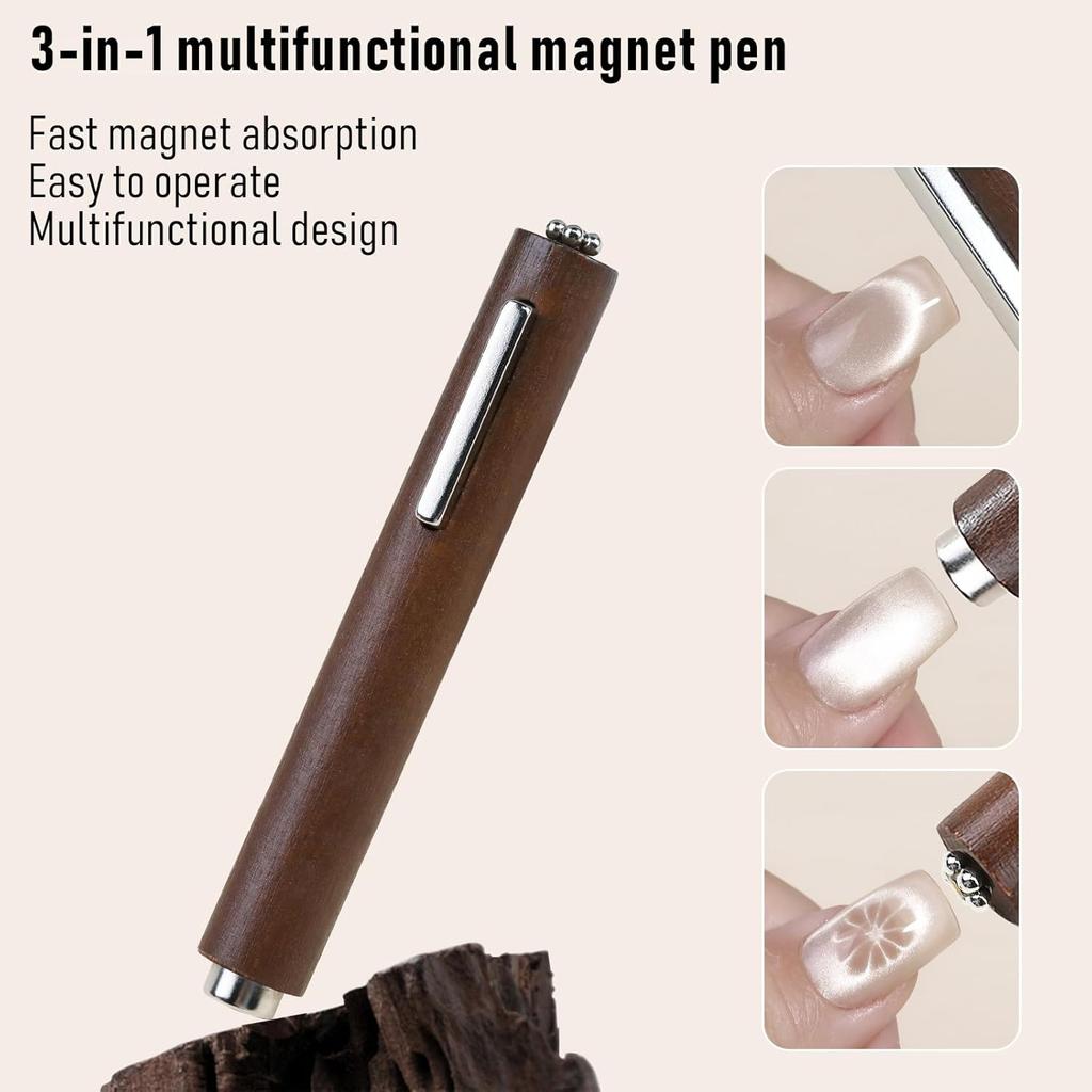 3D Cat Eye Nail Art Magnetic Stick 3 In 1 Cigar Shape Cat Eye Nail Magnet Wood Handle UV Gel Magnet Tool For Nail Art DIY Design