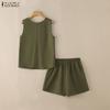 ZANZEA Women Sleeveless Tank Tops and Shorts Summer Two Piece Suit Sets
