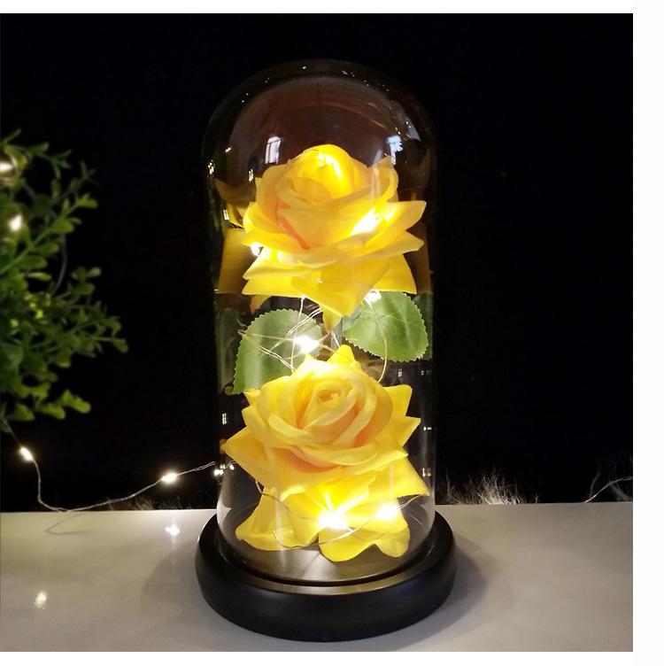 Two Simulated Roses Valentine's Day Hot Gift LED Light Luminous Glass Cover