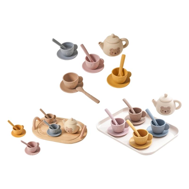 Silicone Play Teapot Set For Kids Ages 3+ With Pretend Dishes Utensils Learning Toy For Boys Girls Birthday Gift