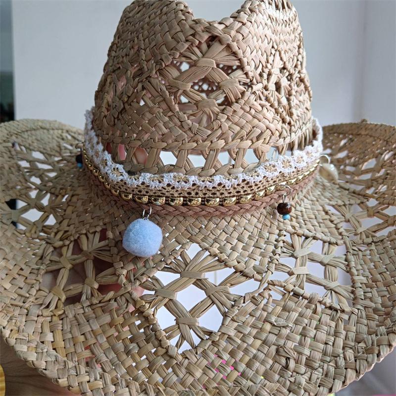 Cowboyhoed mode uitgesneden western cowboy handgeweven harde zomer saffier accessoires neutraal Cowboyhoed zonnehoed sombrero koe