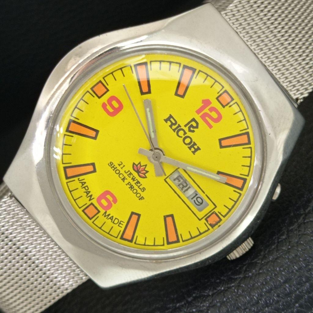 

RICOH R31 AUTOMATIC VINTAGE JAPAN MENS YELLOW COLOR DIAL WATCH a707682-1