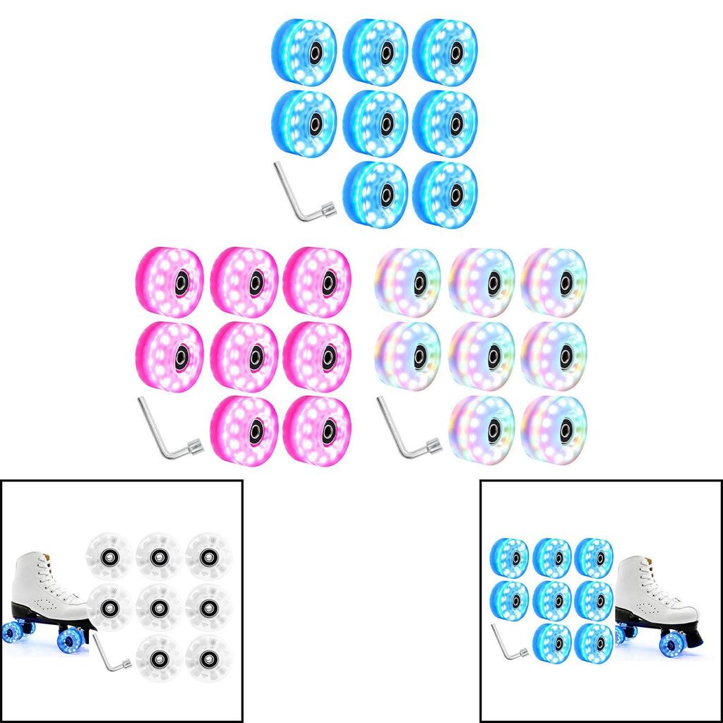 8x Luminous Roller Skate Wheels Skateboard 82A Hardness Bearings Installed