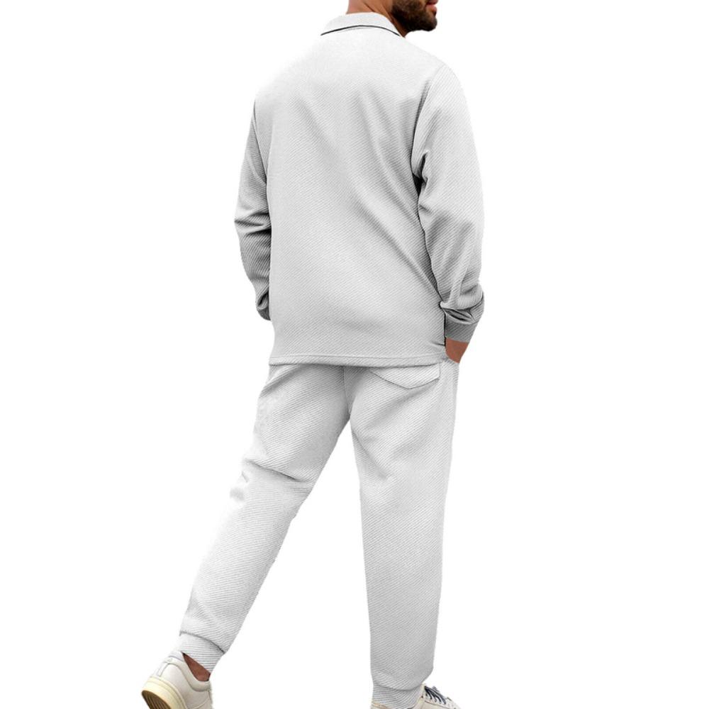 Men's Slim Fit Cardigan Jacket Single-breasted Pocket Long Sleeved Sportswear Elegant Two-Piece Set with Long Pants