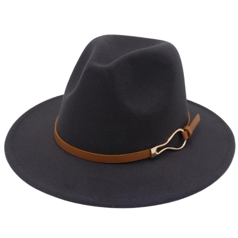 Foreign Trade Elegant Felt Hat Belt Buckle Top Hat Modified Face Jazz Hat British Dance Performance Woolen Hat Literature And Art