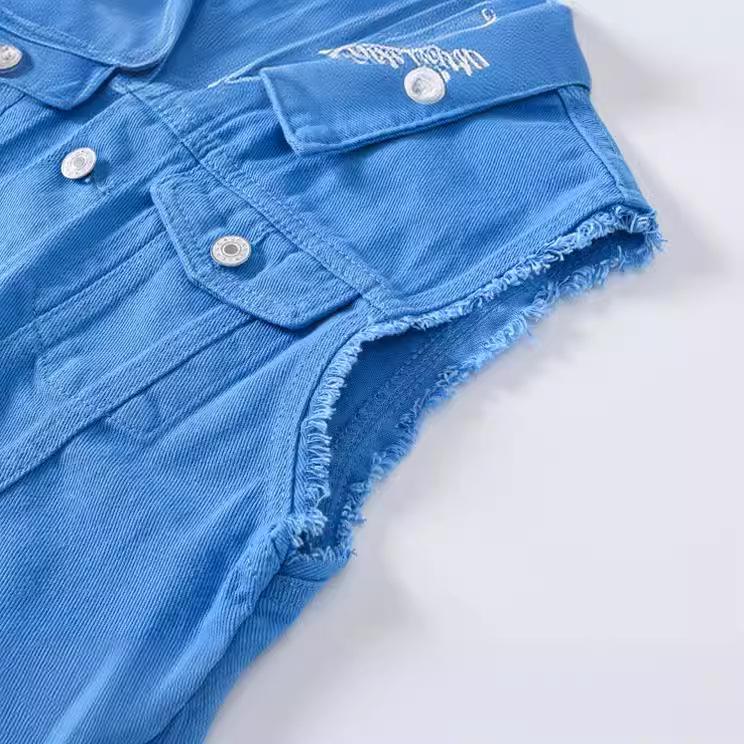 Trendy Men's Denim Vest: Slim Fit Sleeveless in Sky, Lake, and Royal Blue – Plus Size Casual Top for Spring, Summer, and Autumn.