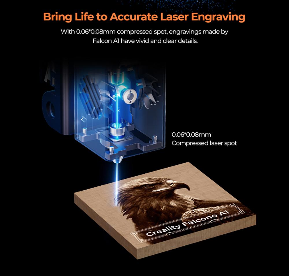 Creality Falcon A1 10W Diodeový Laserový Gravír – Plocha 305x381mm, CoreXY 600mm/s, Řeže 9.6mm Akryl v 1 Průchodu, QR Automatické Nastavení