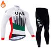 Team UAE Winter Long Sleeve Thermal Fleece Cycling Jersey Set Bib Pants Ropa Ciclismo Bicycle Clothing MTB Bike Jersey Uniform