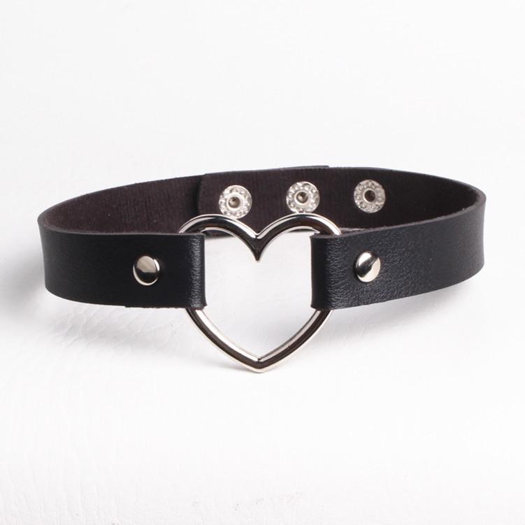 Harajuku Soft Girl Punk Style PU Leather Heart Choker Necklace