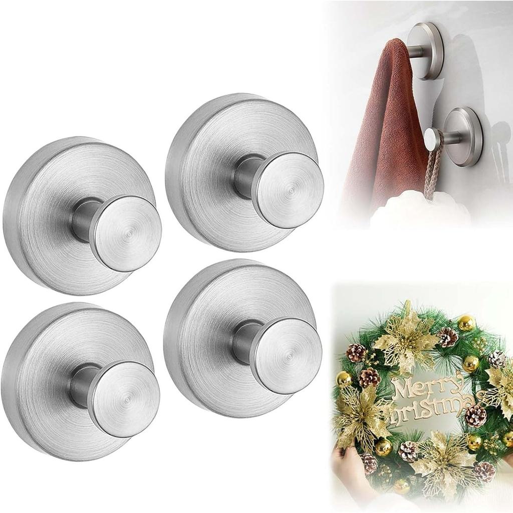 Suction Cup Hooks for Wreaths on Glass, Upgrade No-Drill Shower Hooks for Shower, Removable Reusable Stainless Steel Waterproof Suction Cup Hook
