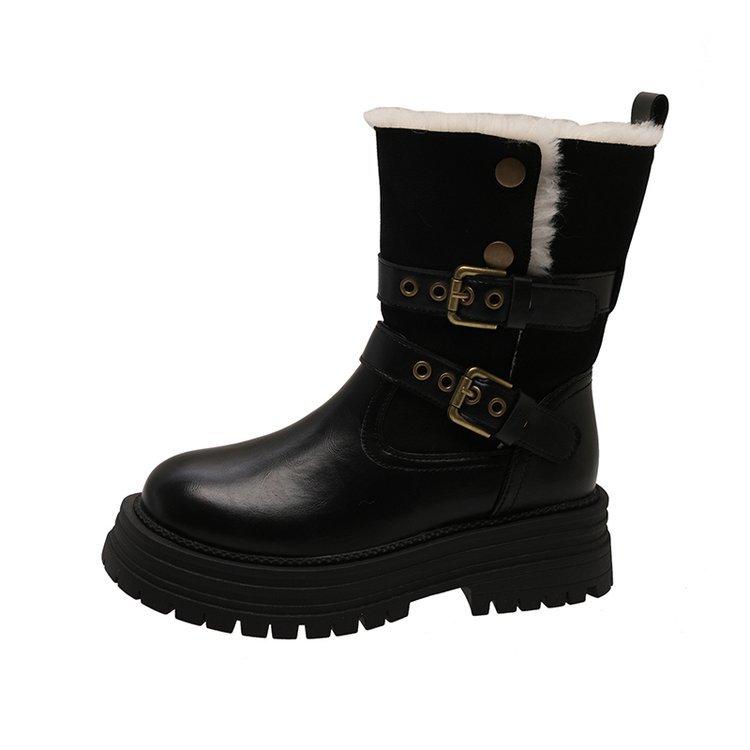 

Версия из коровьей кожи~ Кожаная платформа Ботильоны-трубы средней длины Maillard женские 2025 новые ботинки Мартин в британском стиле ретро-коричневого цвета 35