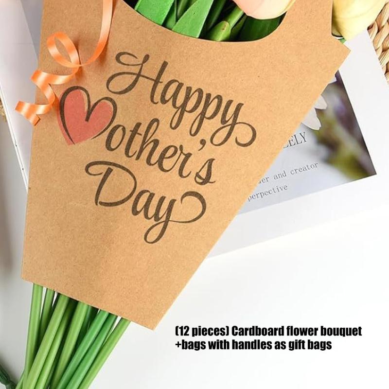 Flower Arrangement Bags with Top Handle, 12 Brown Paper Bouquet Wrap Bag for Carrying Flower, Packaging Party Favors, and Birthday, Wedding