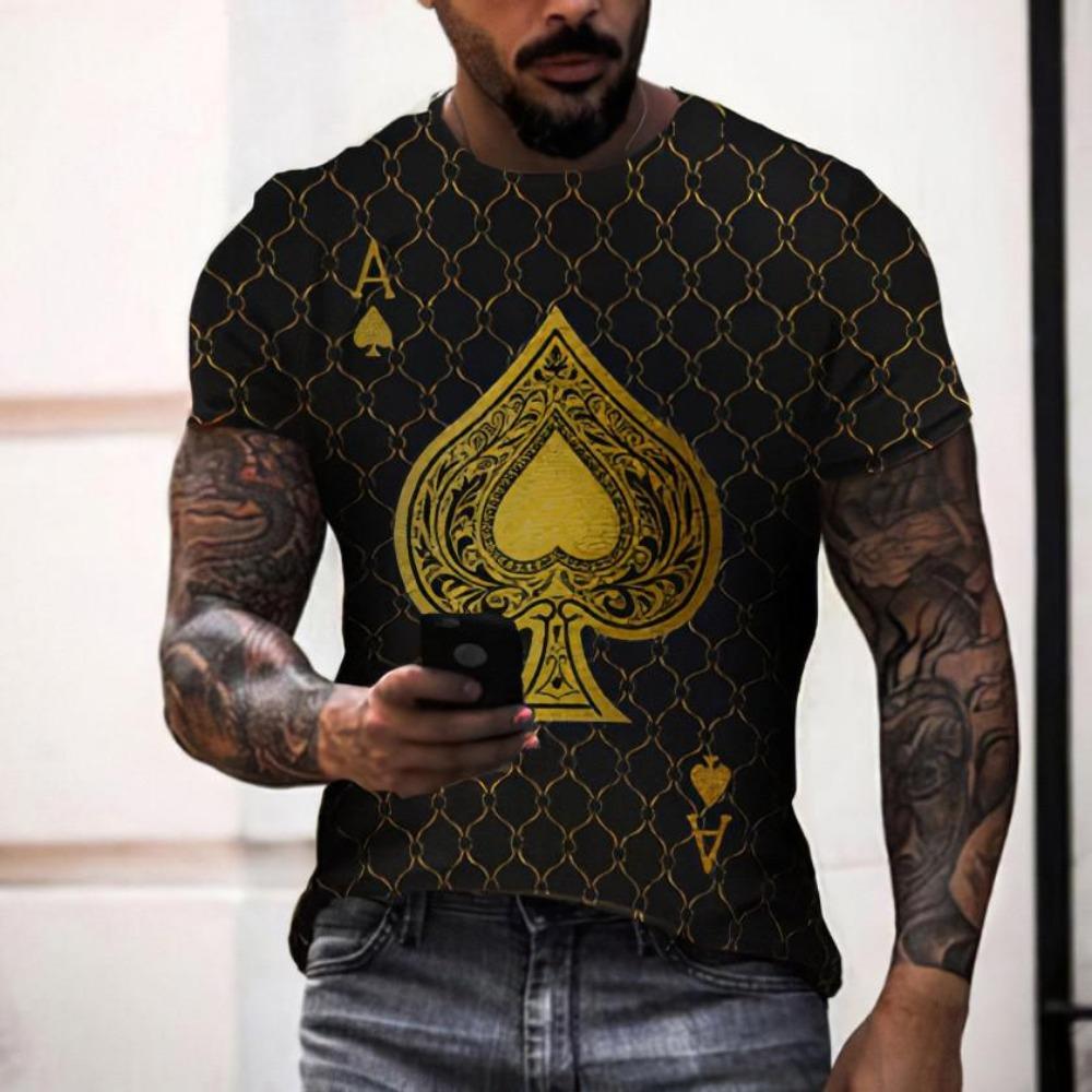 2025 New Mens Unisex Tee T Shirt 3D Black And White Poker Printed Summer Men Round Neck Casual Men's Short Sleeve Top Streetwear