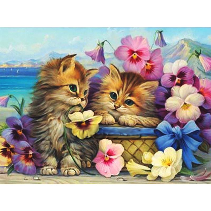 Flower DIY 5D Diamond Painting Full Round Drill Cat Diamond Embroidery Animal Cross Stitch Mosaic Rhinestones Art Handwork Gift