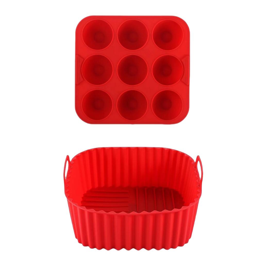 2 Stück Silikon Heißluftfritteusen-Einlagen & Muffinblech Wiederverwendbare Antihaft-Backformen mit Cupcake-Förmchen für gesundes Kochen Küchenwerkzeuge