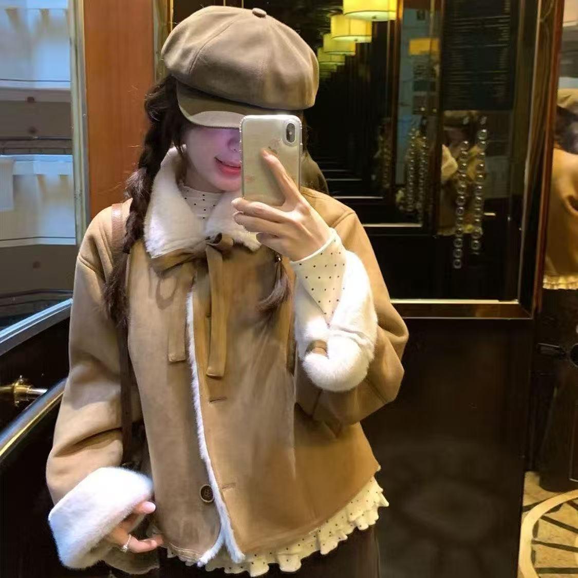 Женская высококачественная замшевая куртка с плюшевой подкладкой из натуральной овчины - Зимний стиль XL