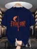 Unisex Crew Neck Tee Fishing Fish Vintage Letter Graphic Print Soft Cotton Loose Short Sleeve Summer Casual Male Streetwear Tops