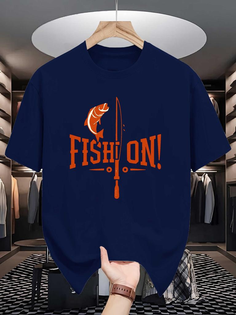 Unisex Crew Neck Tee Fishing Fish Vintage Letter Graphic Print Soft Cotton Loose Short Sleeve Summer Casual Male Streetwear Tops
