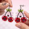 Goth Aesthetic Accessories 1 Pair Acrylic Cherry Earrings for Women 2D Fruit Dangle Drop Versatile Daily with Spider Web And Bow Punk Jewelry