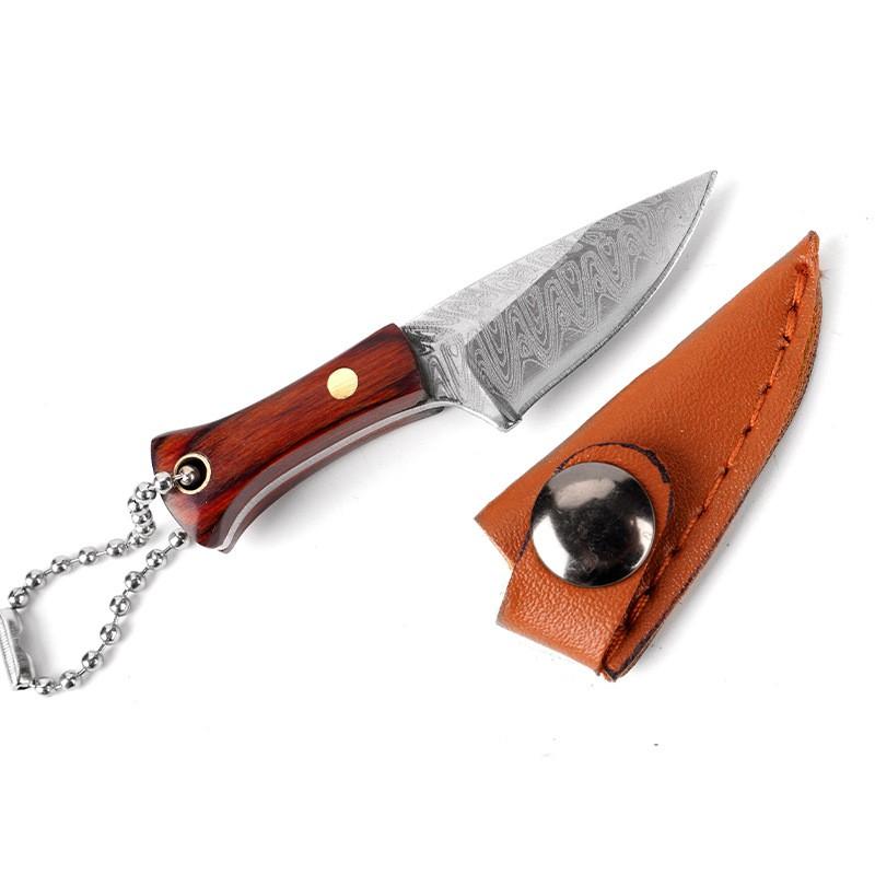 Wooden Handle Mini Knife with Leather Cover Multitool Hand Tools Express Cutter Keychain Pocket Knife Gift for Men Women