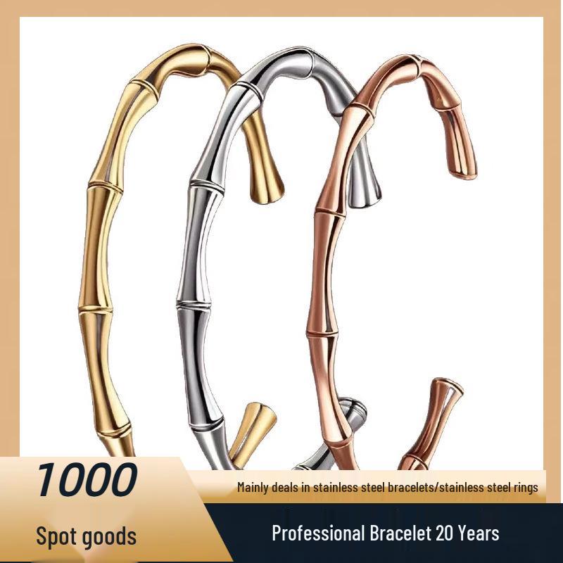 Bamboo Joint Titanium Steel Open Bangle Bracelet for Women - Colorfast, High-End Summer Niche Design