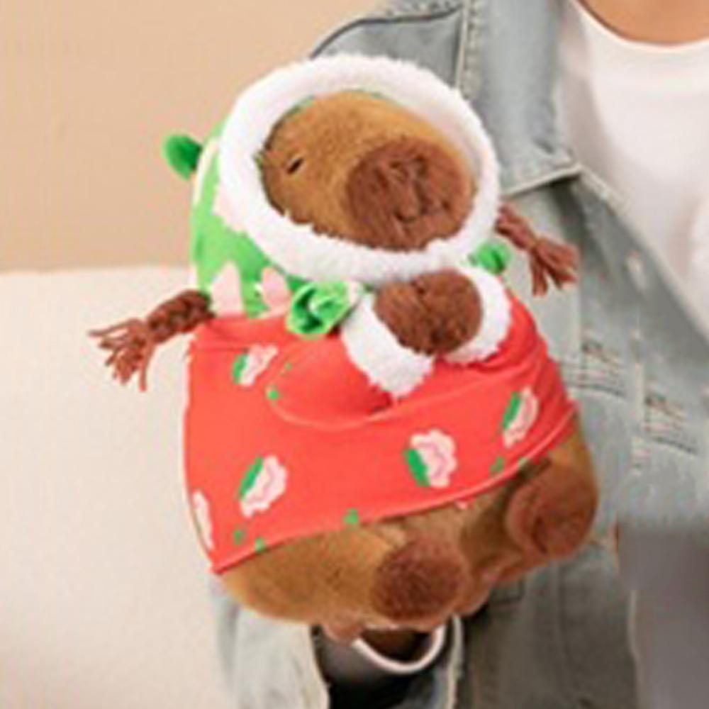 Red Cotton Coat Capybara Plush Toy Cartoon Capybara Fluffty Doll Capybara Plush Doll  Birthday Gift