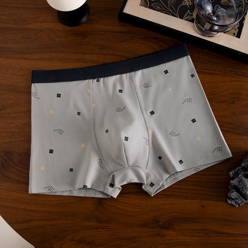 Men's Trendy Mid-Waist Flat-Leg Printed Underwear - Comfortable 60s Tight-Knit Pima Cotton for Teens
