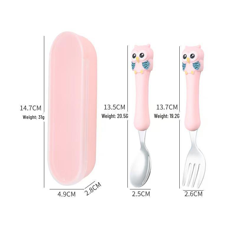 Kreatives Kinder-Besteckset Eule aus 304 Edelstahl: Cartoon-Gabel und -Löffel für das Baby-Training