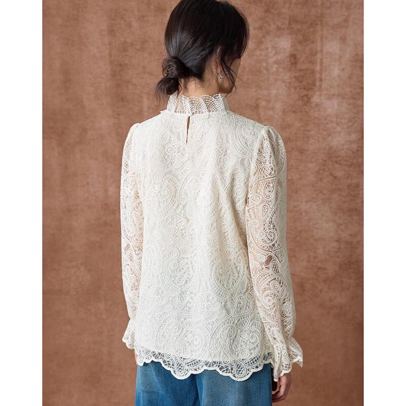 Elegant Lace Hollow Out Stand-up Collar Blouse