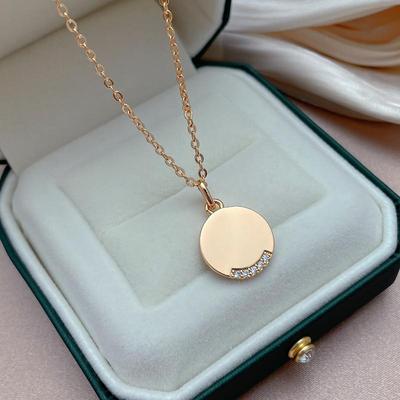 Kinel Rose Gold Color Coin Pendant Necklace With Shiny Zircon