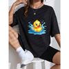Camiseta de Pato Fofo Branca Desenho Animado Pato Amarelo com Design de Salpicos de Água Para Uso Casual Roupa de Verão Moda Feminina Top
