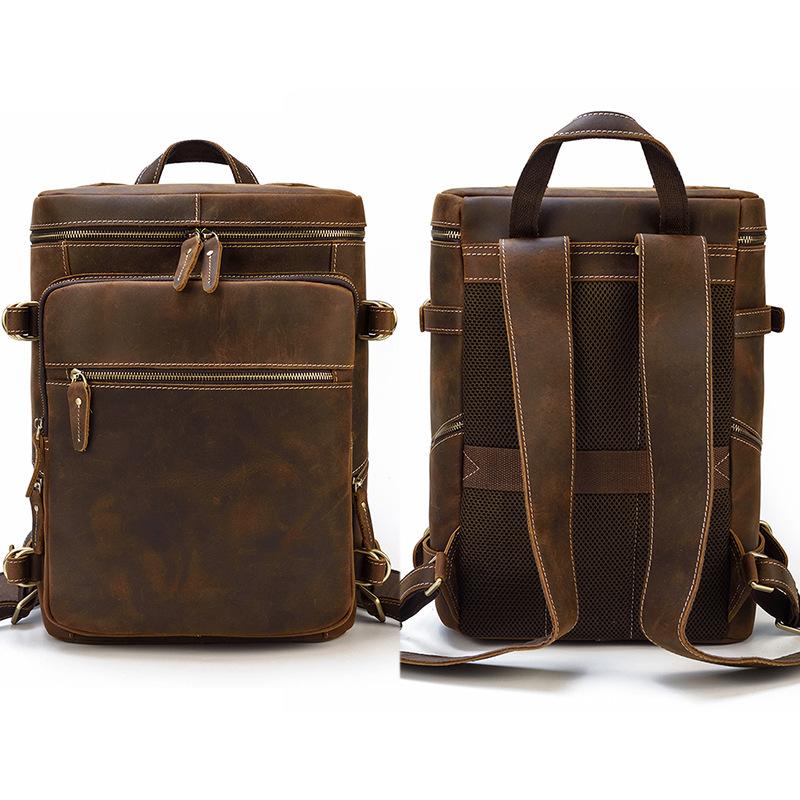 Vintage Genuine Leather Men's Backpack Large capacity travel bag crazy horse leather male 14" Laptop travel backpacks school Bag