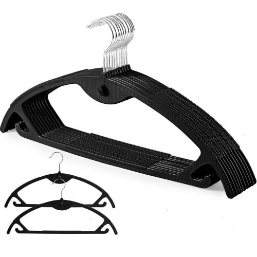 HOSUR 10-Piece Set of Non-Slip, Non-Marking Laundry Hangers with 360-Degree Rotation and Connecting Hooks, Slim Design for Wet and Dry Use, Black