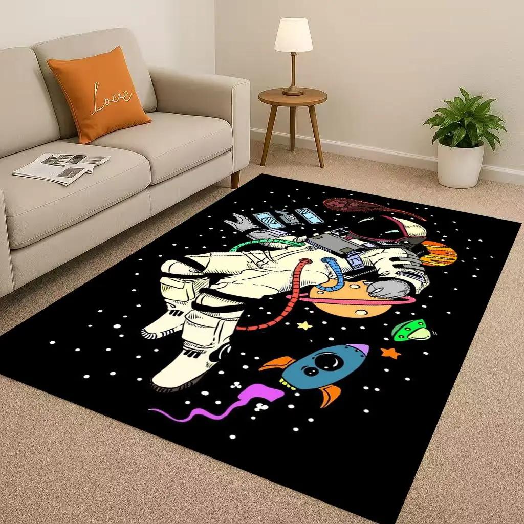 3D Cartoon Astronaut Spaceman Planet Living Room Non-Slip Area Rug Carpet for Bedroom Playroom Sofa,Home Decor Doormat Christmas