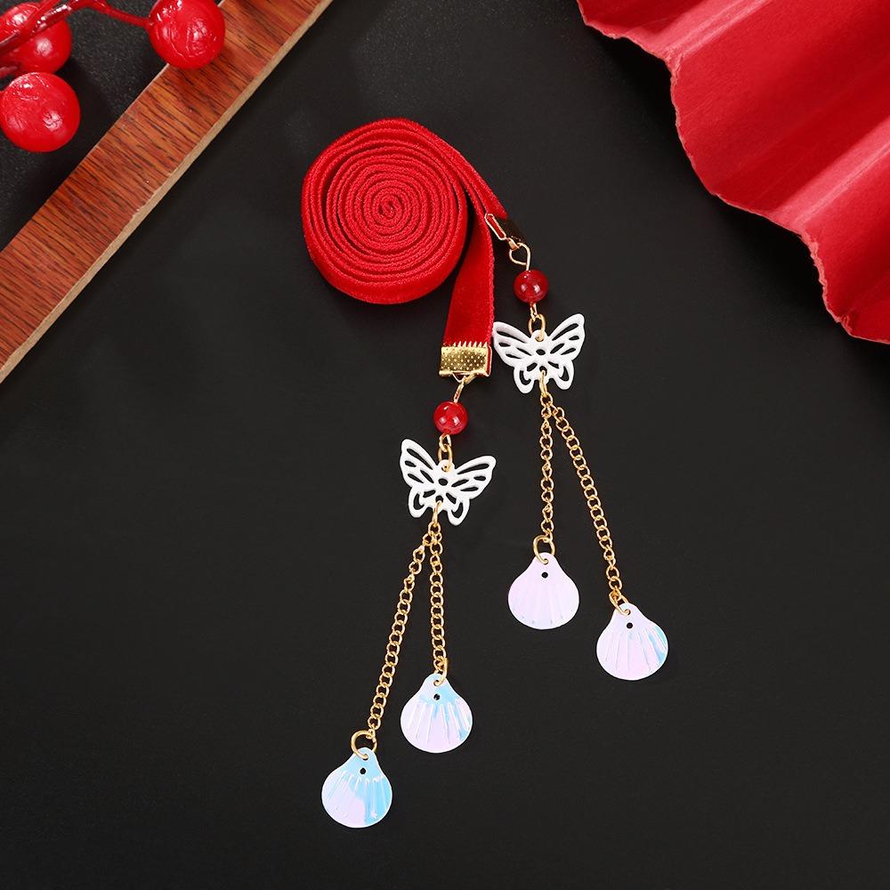 Tassel New Year Hair Rope Butterfly Chinese Long Hairband Sweet Girls Ribbon Head Rope  Festival