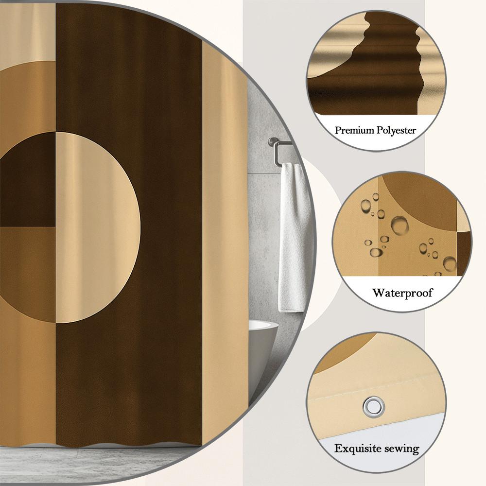 Modern Geometric Shower Curtain Abstract Circle Design In Warm Beige And Brown Easy To Install Waterproof Fabric Non-Toxic