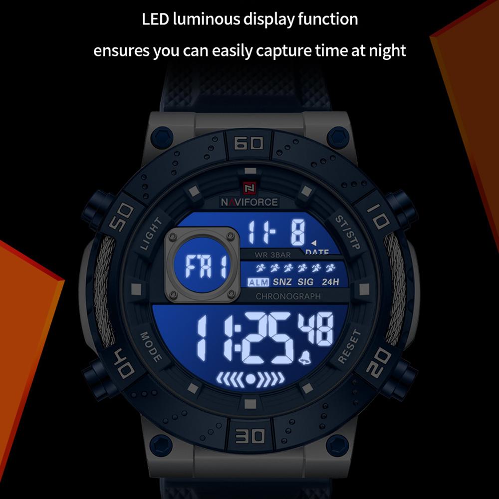Naviforce Men's Sports LCD Digital Watch Silicone Strap Waterproof Night Mode Chronograph Week Multifunctional Outdoor Men's Boy Watch NF9241T