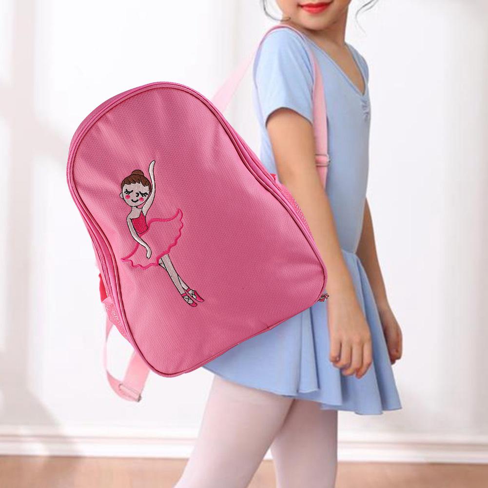Girls Ballet Dance Embroidered Backpack Kids Shoulder Sports Bag(Pink)