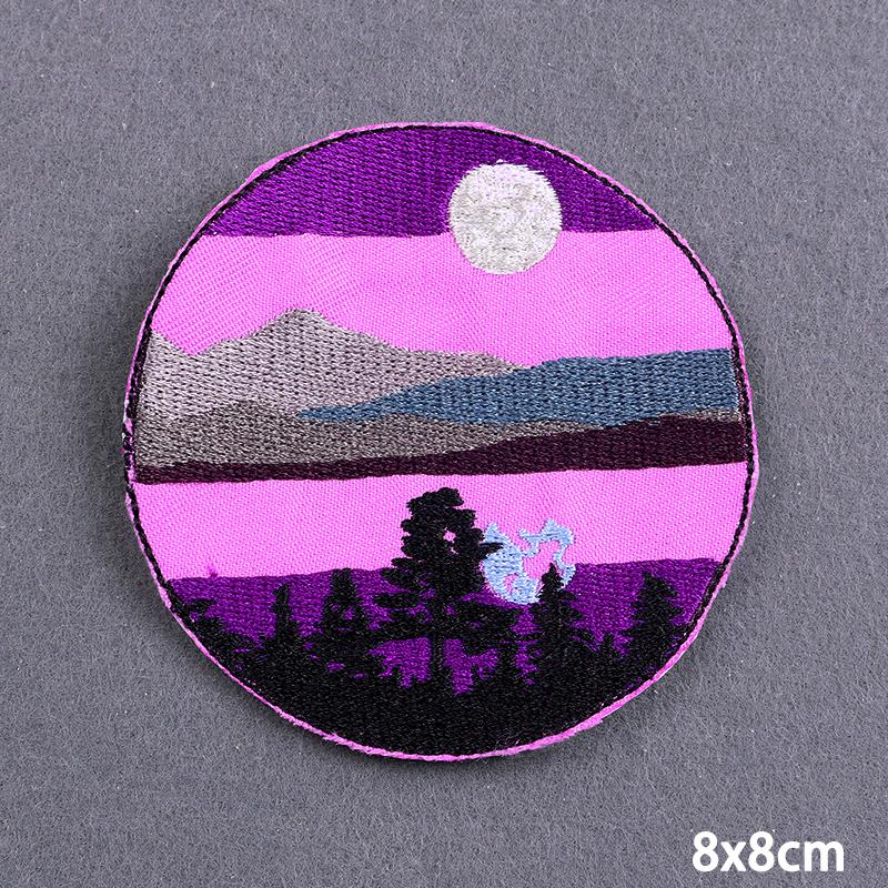 Outdoors Adventure Iron On Patches Sunrise Or Sunset Landscape Embroidery Patches For Clothes, Jeans, Jackets And Backpacks