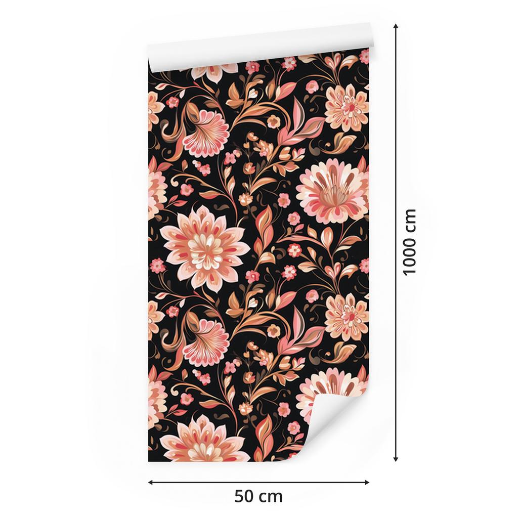 Beautiful Burgundy and Orange Flowers Wallpaper for Living Room and Bedroom 50x1000