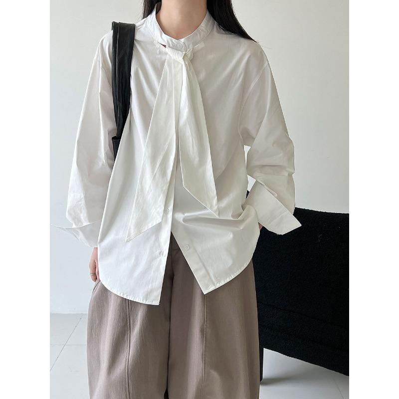 Luxi, Korean Design Sense Tie Solid Color Shirt Women's New Temperament Loose Casual Shirt