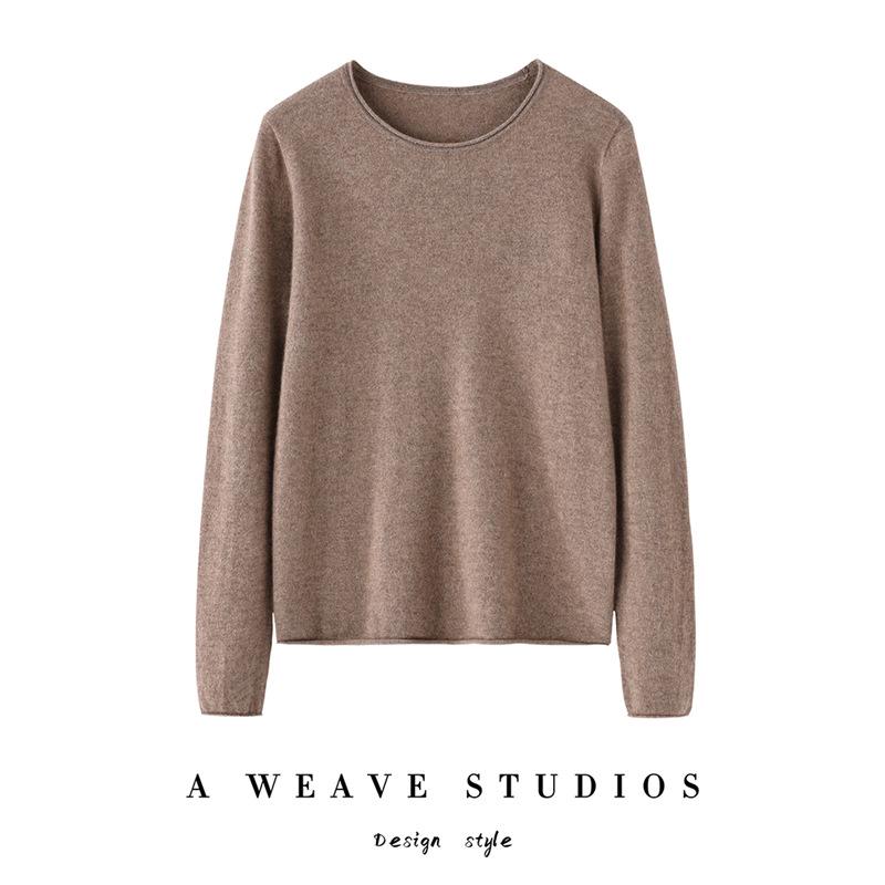 Pull en cachemire 100 % pur pour femme, coupe ample, ourlet roulé, col rond, manches longues, tricot pour l'automne et l'hiver