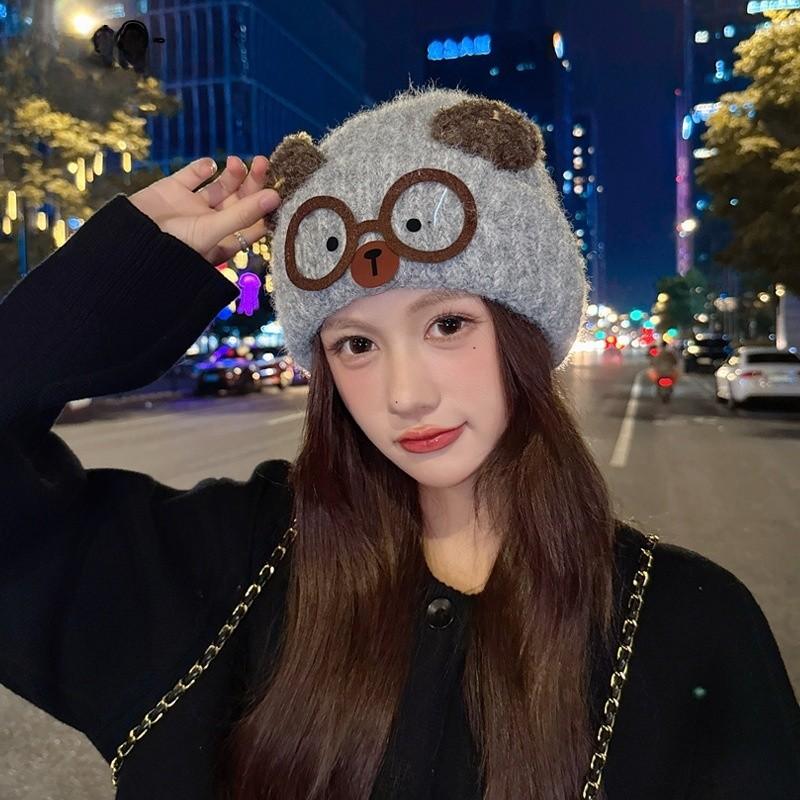 Knitted Bear Wool Blend Winter Hat With Warmth For Girls And Teens