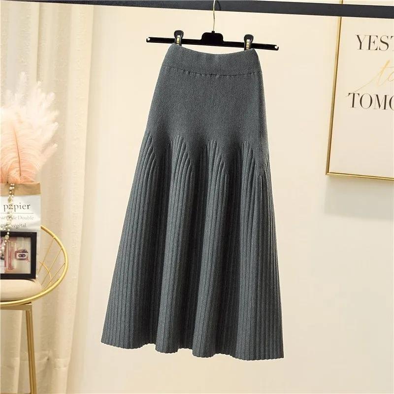 Women's Fall/Winter Thickened Knit Skirt Elegant and Slimming Mid-Length Woolen Skirt A-Line Long Skirt