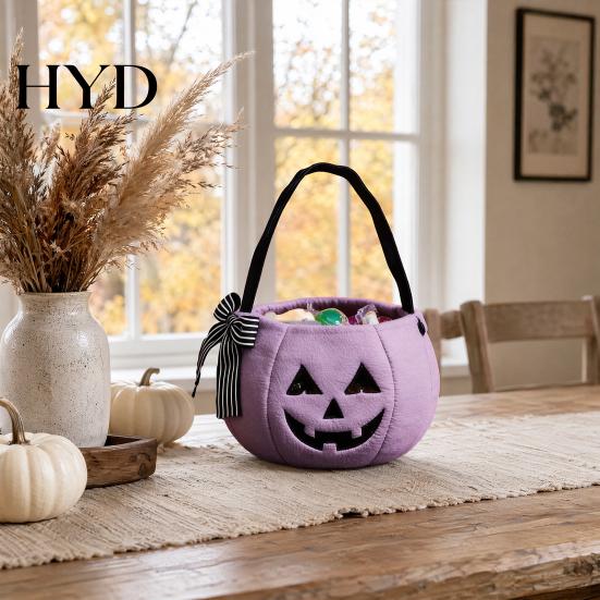 Portable Trick or Treat Bag Halloween Pumpkin Candy for Kids, Tote Kids with Handle, Reusable Snack Bucket Party Favors