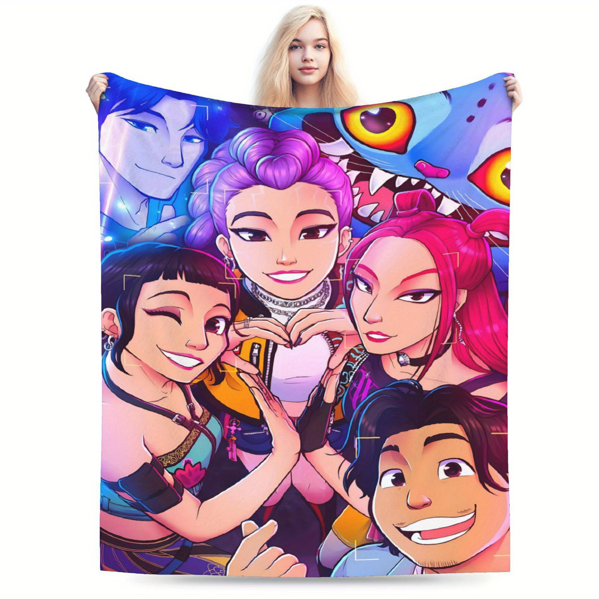 Милый K-pop Охотник на демонов Плед, k-pop Забавный подарок, уютный K-pop Охотники на демонов Huntrix Плед, вдохновленный аниме, вдохновленный Huntrix Плед 30x40in
